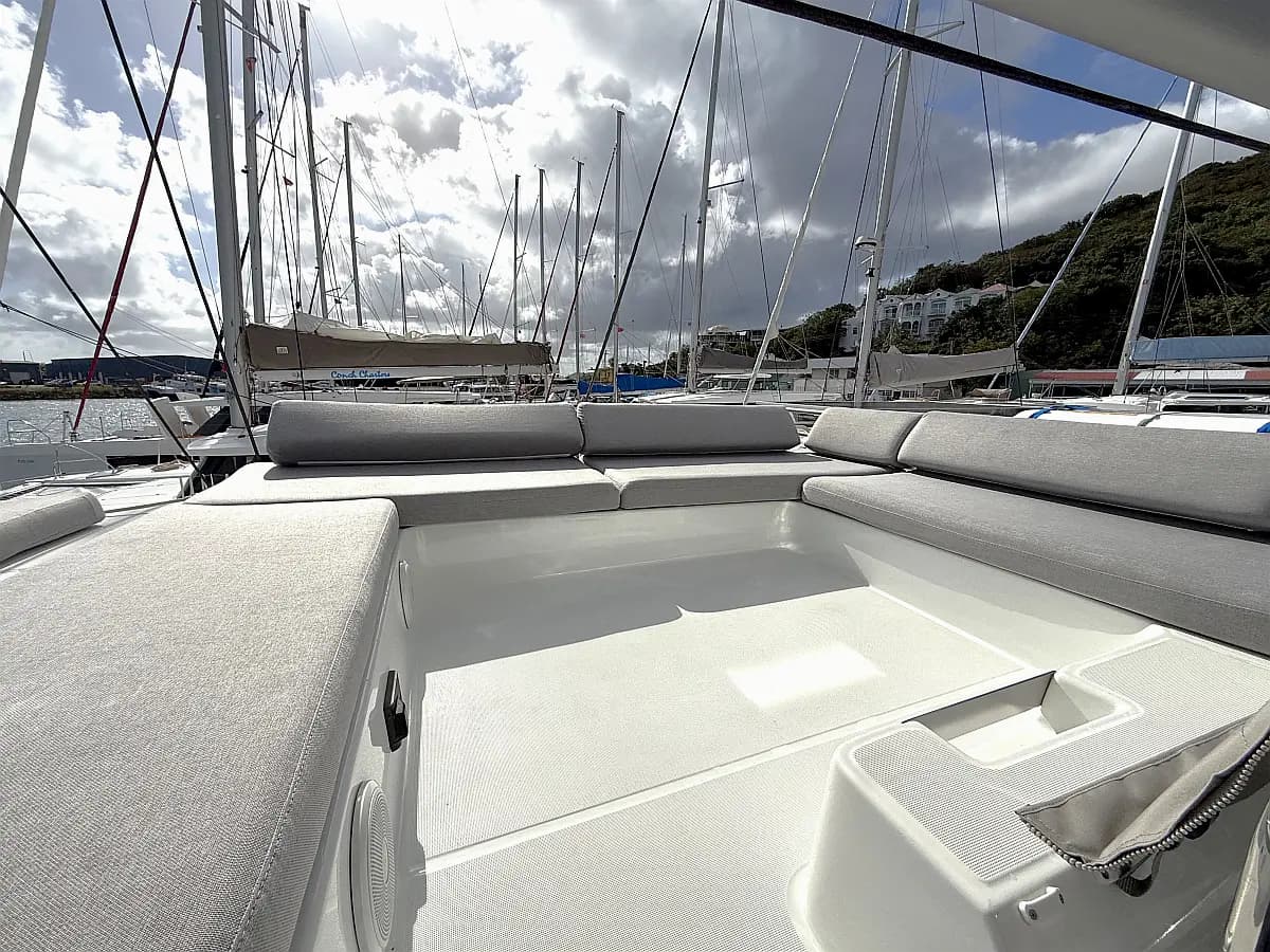 Lagoon 43's flybridge lounge deck